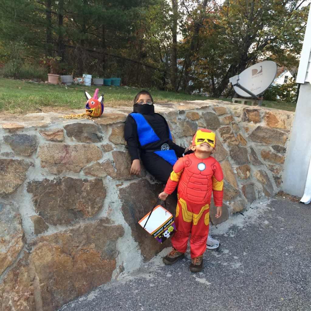 Ready for Trick-Or-Treat, Ninja and Iron Man